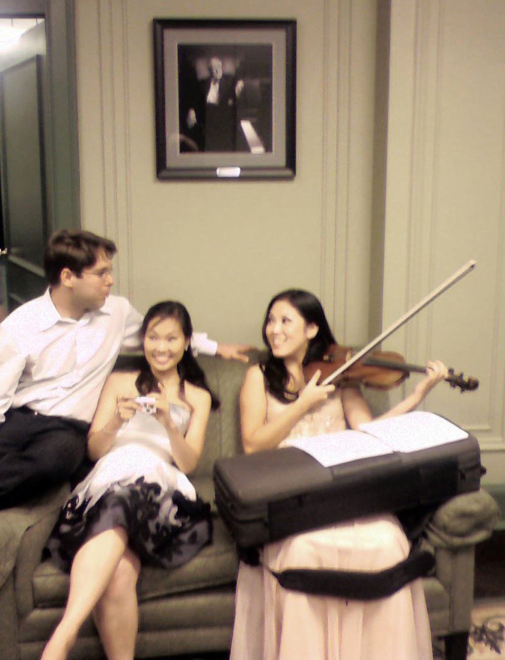Victor, Heeyeon, and Yeolim in the green room before a concert of Mahle's music at Steinway Hall, New York, NY